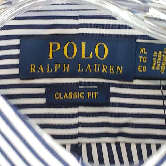 Polo Ralph Lauren Shirt Striped Oxford LS Button Down Blue Mens Size XL New - Picture 7 of 13